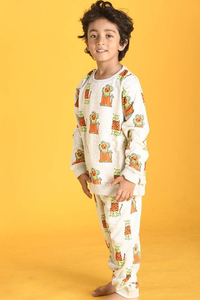 WILD CATS FLEECE BOYS SWEATSHIRT - ECRU MELANGE - Anthrilo Design House