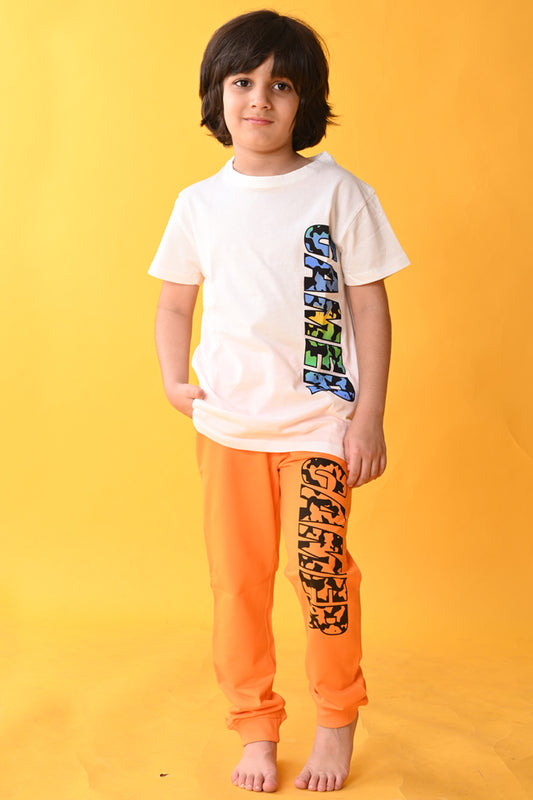 GAMER WHITE ORANGE JOGGER SET - WHITE/ORANGE - Anthrilo India