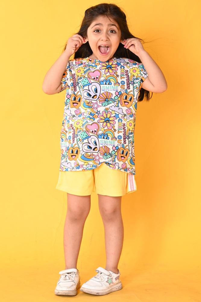 CHILL OUT YELLOW SIDE TAPE SHORTS SET- WHITE/YELLOW - Anthrilo India