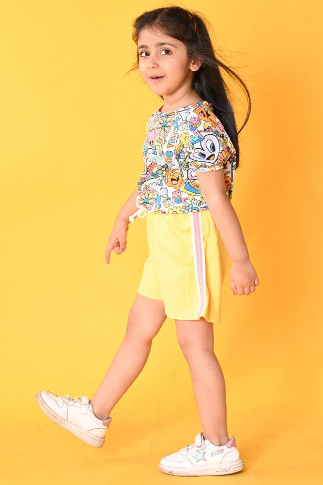 CHILL OUT YELLOW SIDE TAPE SHORTS SET- WHITE/YELLOW - Anthrilo India