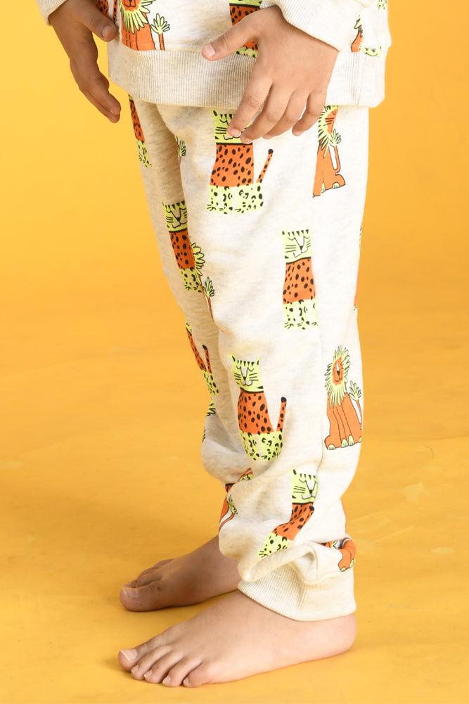 WILD CATS FLEECE JOGGER - ECRU MELANGE - Anthrilo Design House