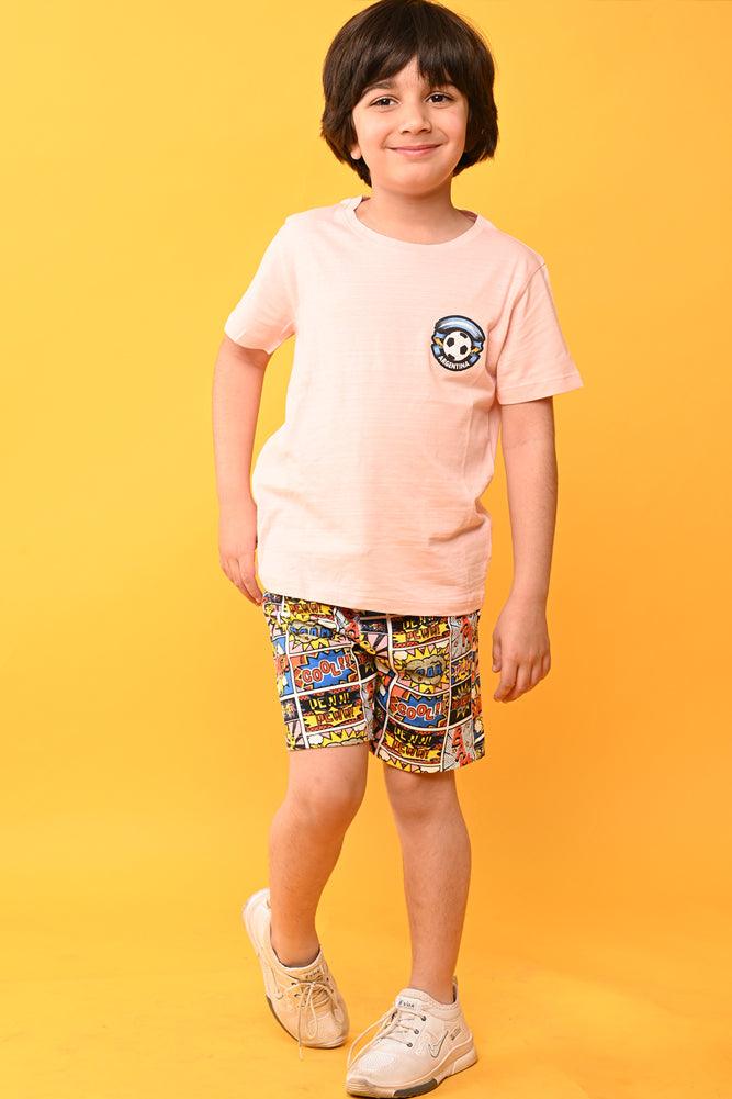 ARGENTINA PEACH SUPERHERO SHORTS SET - PEACH/BLUE - Anthrilo India