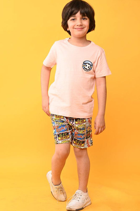 ARGENTINA PEACH SUPERHERO SHORTS SET - PEACH/BLUE - Anthrilo India
