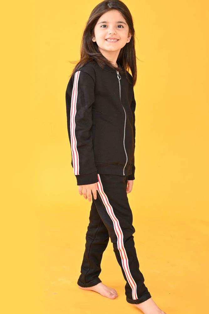 BLACK ZIP UP FLEECE GIRLS SWEATSHIRT JOGGER SET - BLACK - Anthrilo Design House