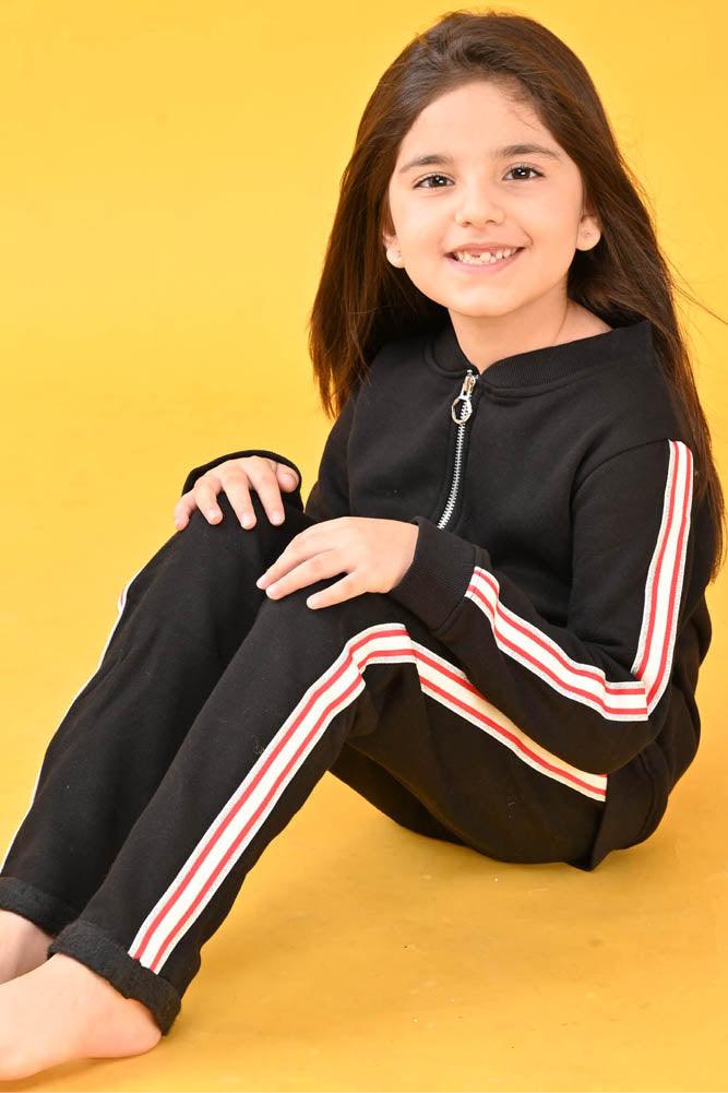 BLACK ZIP UP FLEECE GIRLS SWEATSHIRT JOGGER SET - BLACK - Anthrilo Design House