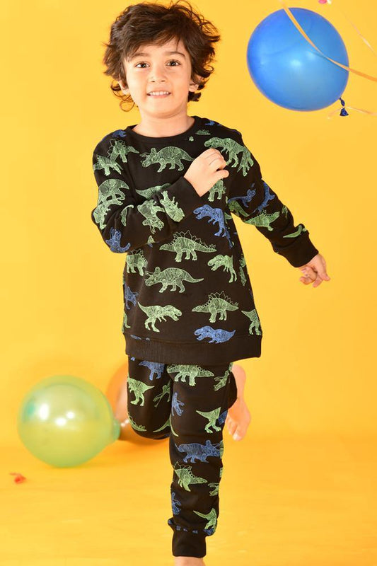 DINOSAUR BOYS BLACK SWEATSHIRT JOGGER SET (FLEECE) - Anthrilo
