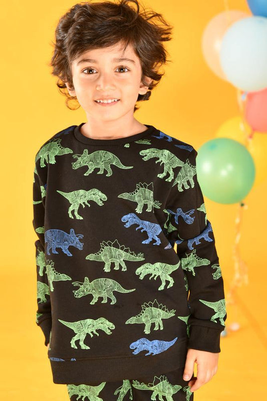 DINOSAUR BOYS BLACK SWEATSHIRT (FLEECE) - Anthrilo