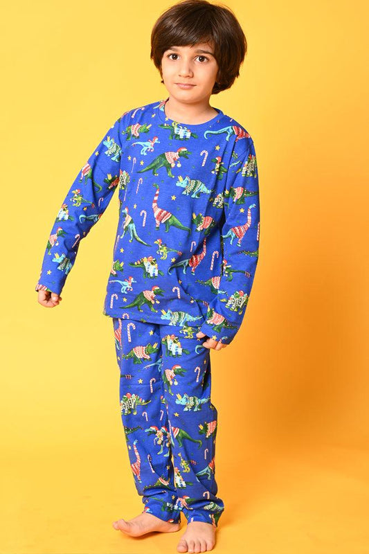 DINOSAUR CHRISTMAS LONG SLEEVES BOYS PYJAMA SET - BLUE - Anthrilo Design House