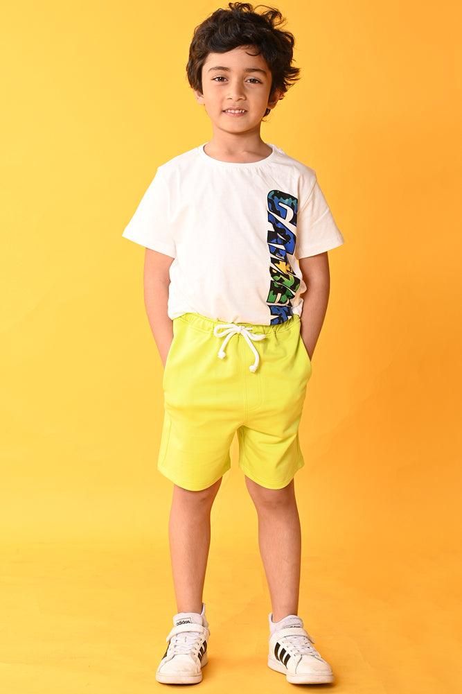 GAMER WHITE LIME SHORTS SET - WHITE/LIME - Anthrilo India