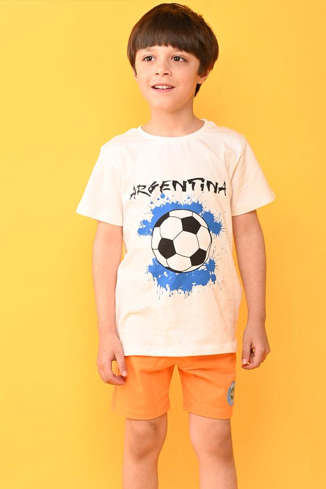 ARGENTINA ORANGE SHORTS SET - WHITE/ORANGE - Anthrilo India