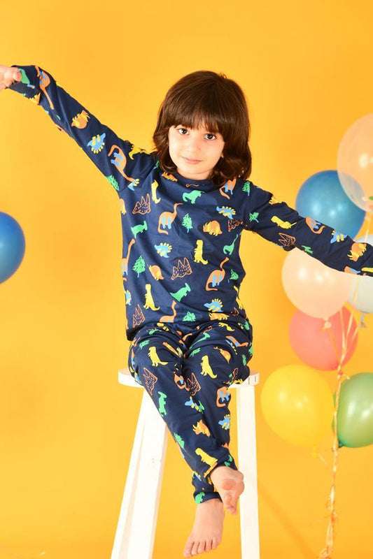DINOSAUR FUN NAVY PYJAMA SET (LONG SLEEVES) - Anthrilo