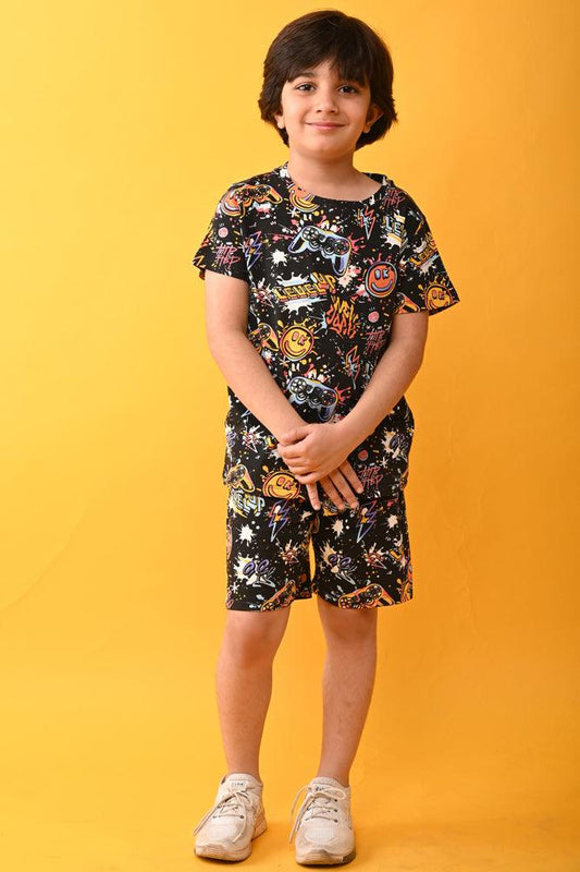 LEVEL UP BOYS SLEEPWEAR SHORTS SET - BLACK - Anthrilo India