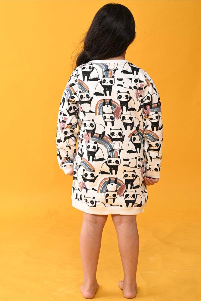 PANDA FLEECE SWEATSHIRT DRESS - WHITE - Anthrilo Design House