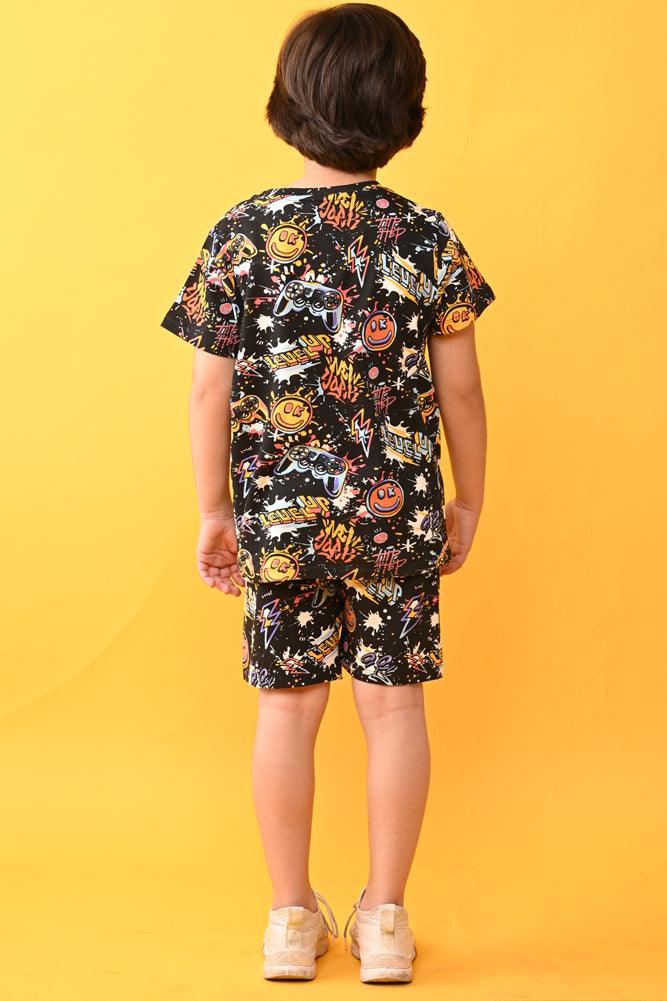 LEVEL UP BOYS SLEEPWEAR SHORTS SET - BLACK - Anthrilo India