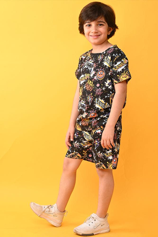 LEVEL UP BOYS SLEEPWEAR SHORTS SET - BLACK - Anthrilo India