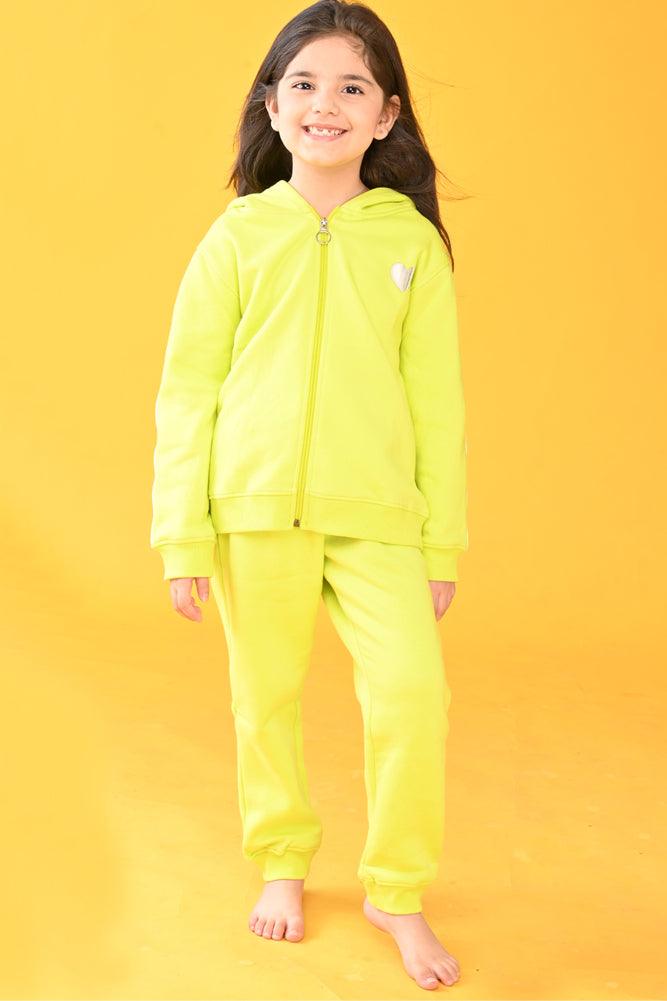 LIME FLEECE GIRLS JOGGER - LIME GREEN - Anthrilo Design House
