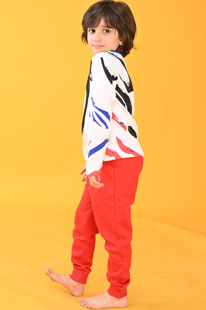 SPLASH TSHIRT RED FLEECE JOGGER SET - Anthrilo Design House