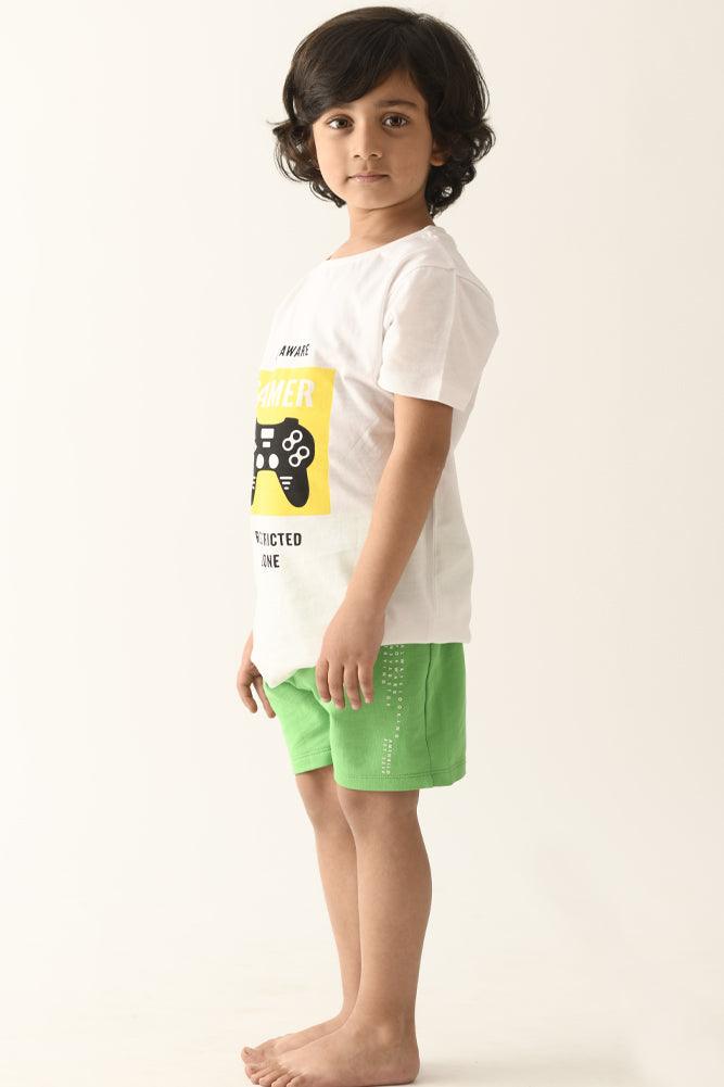 GAME CONTROL GREEN SHORTS SET - WHITE/GREEN - Anthrilo Design House