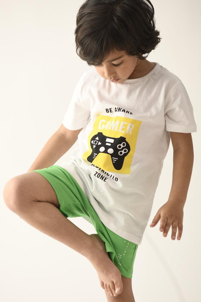 GAME CONTROL GREEN SHORTS SET - WHITE/GREEN - Anthrilo Design House