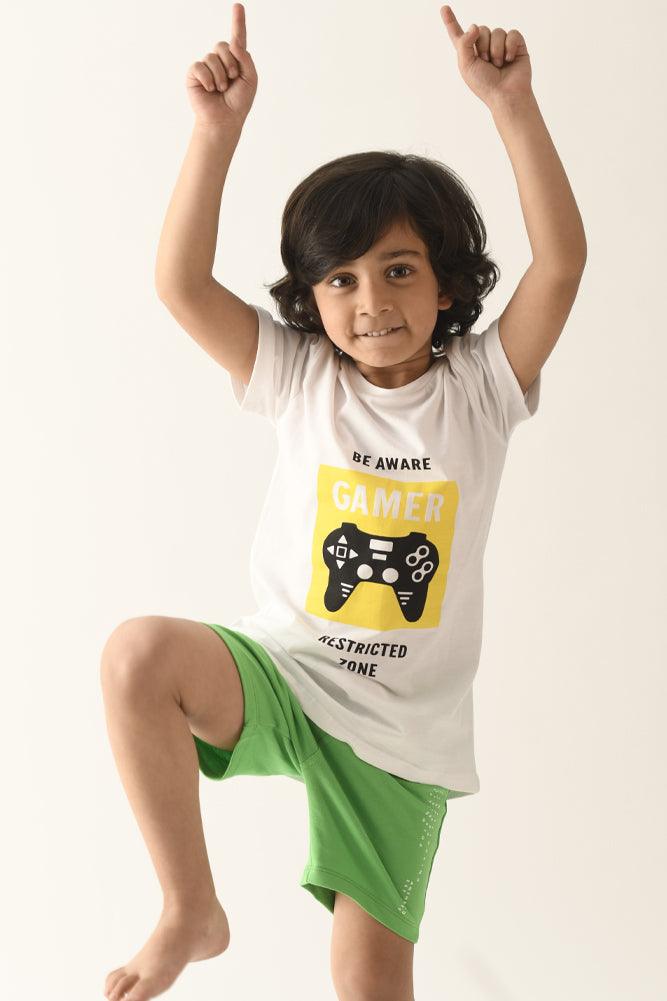 GAME CONTROL GREEN SHORTS SET - WHITE/GREEN - Anthrilo Design House