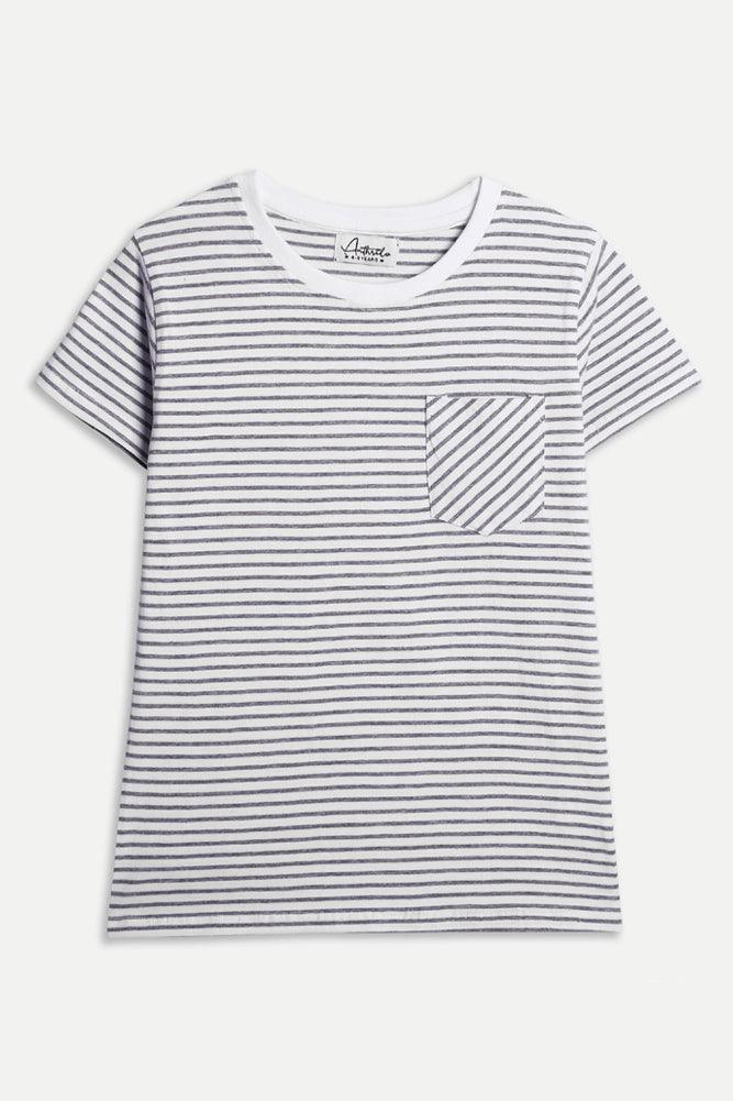 GREY STRIPE BOYS T-SHIRT - WHITE - Anthrilo India