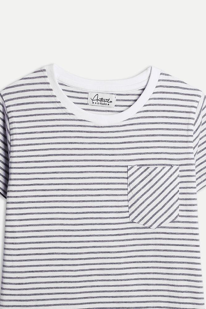 GREY STRIPE BOYS T-SHIRT - WHITE - Anthrilo India