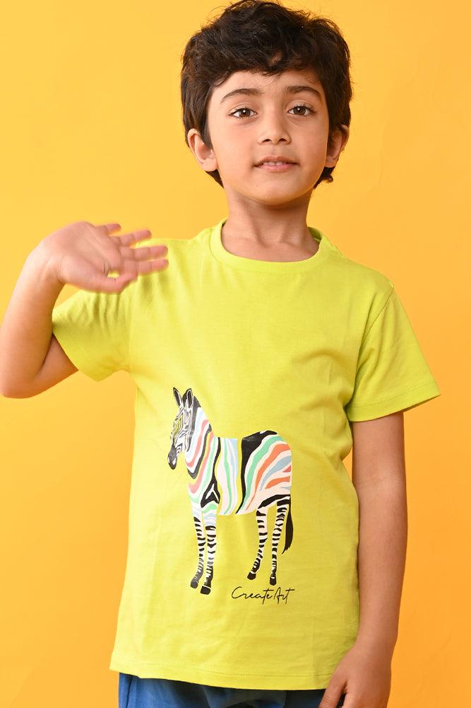 ZEBRA LIME SHORT SLEEVES T-SHIRT - LIME - Anthrilo India