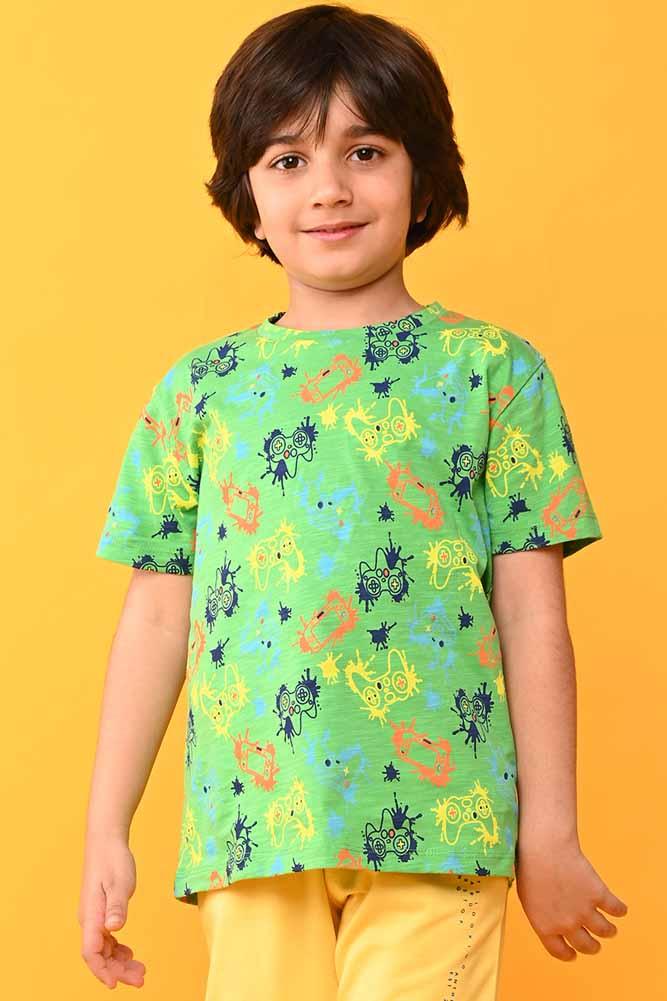 Anthrilo - Yellow Goal Print T-shirt And Shorts Set For Boys