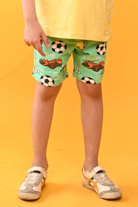 FOOTBALL GREEN SUMMER BOYS SHORTS - GREEN - Anthrilo India