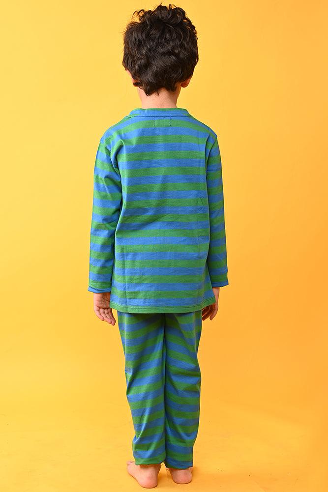 GROWING STRIPED BOYS PYJAMA SET - BLUE/GREEN - Anthrilo India