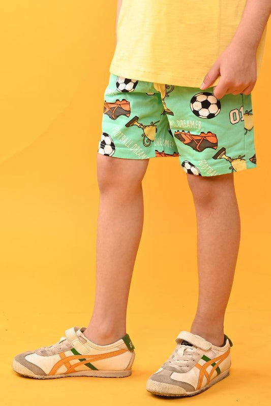 FOOTBALL GREEN SUMMER BOYS SHORTS - GREEN - Anthrilo India
