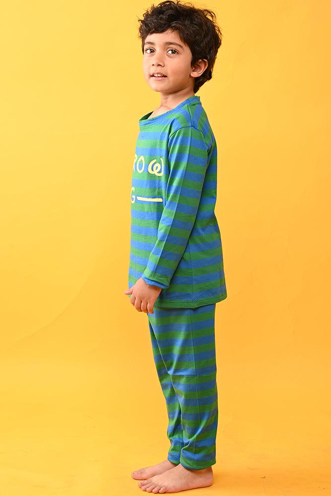 GROWING STRIPED BOYS PYJAMA SET - BLUE/GREEN - Anthrilo India