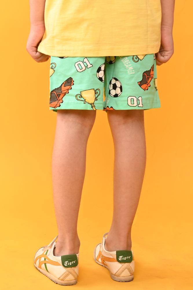 FOOTBALL GREEN SUMMER BOYS SHORTS - GREEN - Anthrilo India