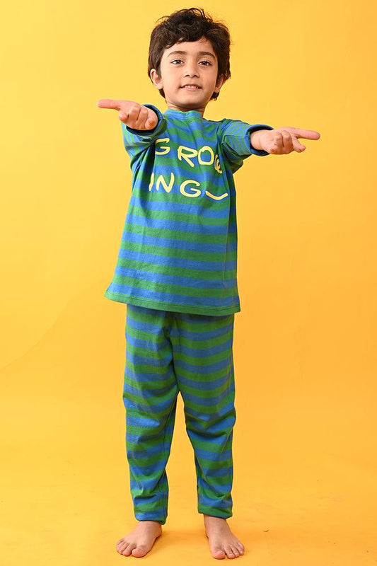 GROWING STRIPED BOYS PYJAMA SET - BLUE/GREEN - Anthrilo India