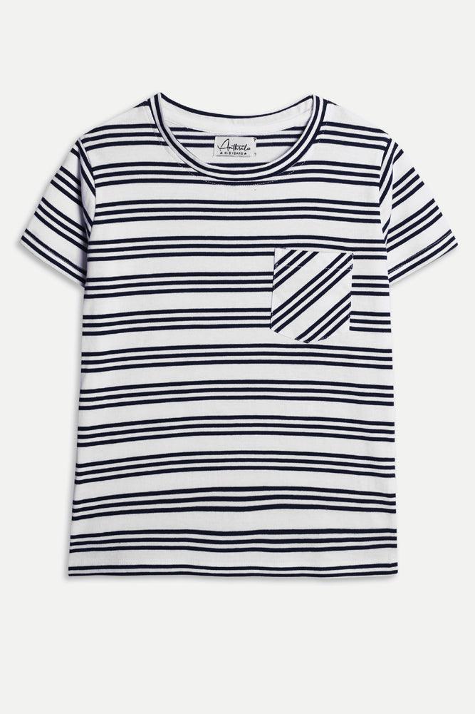 NAVY STRIPE BOYS T-SHIRT - NAVY - Anthrilo India