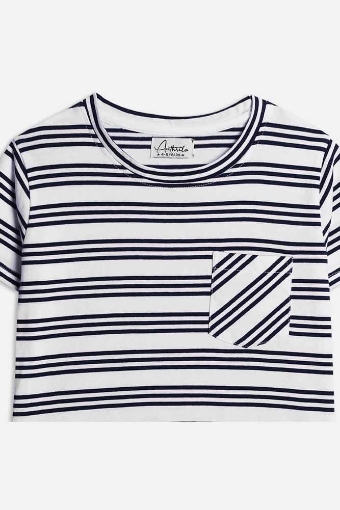 NAVY STRIPE BOYS T-SHIRT - NAVY - Anthrilo India