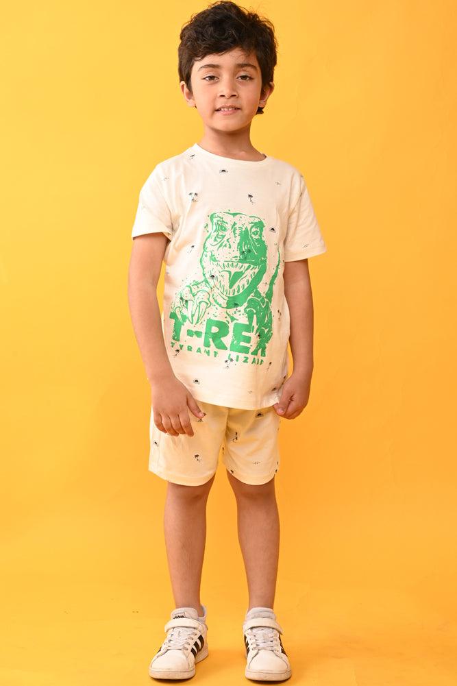 T-REX SLEEPWEAR SHORTS SET - OFFWHITE - Anthrilo India