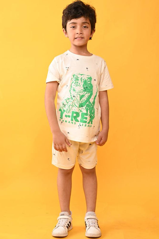 T-REX SLEEPWEAR SHORTS SET - OFFWHITE - Anthrilo India