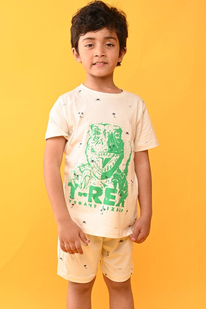 T-REX SLEEPWEAR SHORTS SET - OFFWHITE - Anthrilo India