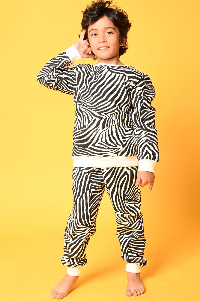 ZEBRA STRIPE FLEECE BOYS JOGGER - WHITE - Anthrilo Design House