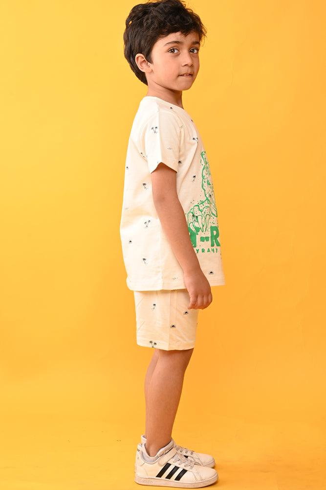 T-REX SLEEPWEAR SHORTS SET - OFFWHITE - Anthrilo India