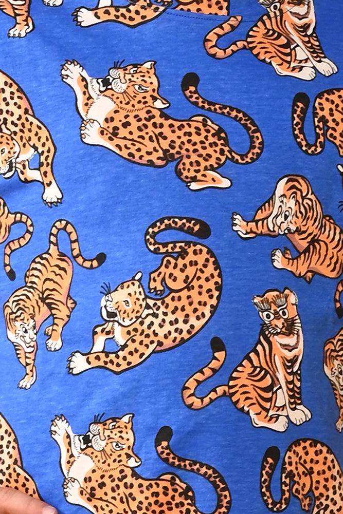 TIGER BLUE SHORT SLEEVES PYJAMA SET - BLUE - Anthrilo India
