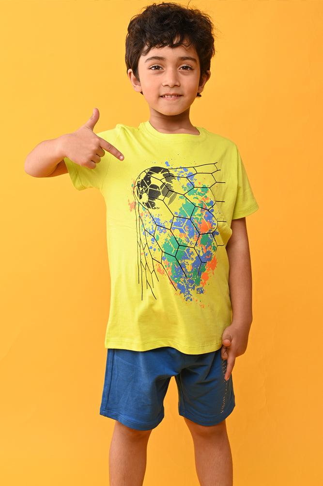 FOOTBALL BLUE SUMMER SHORTS SET -LIME/BLUE - Anthrilo India