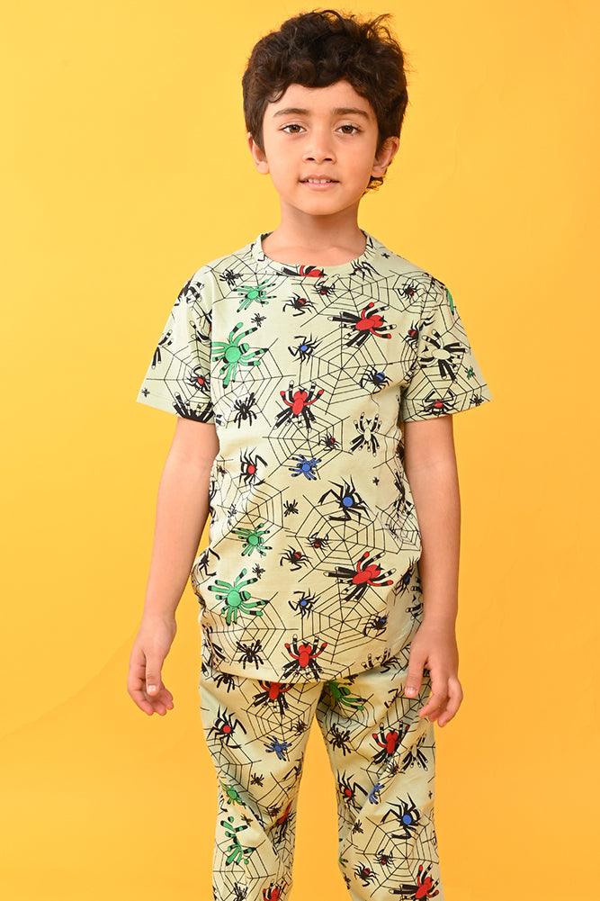 SPIDER SHORT SLEEVES PYJAMA SET - GREEN - Anthrilo India