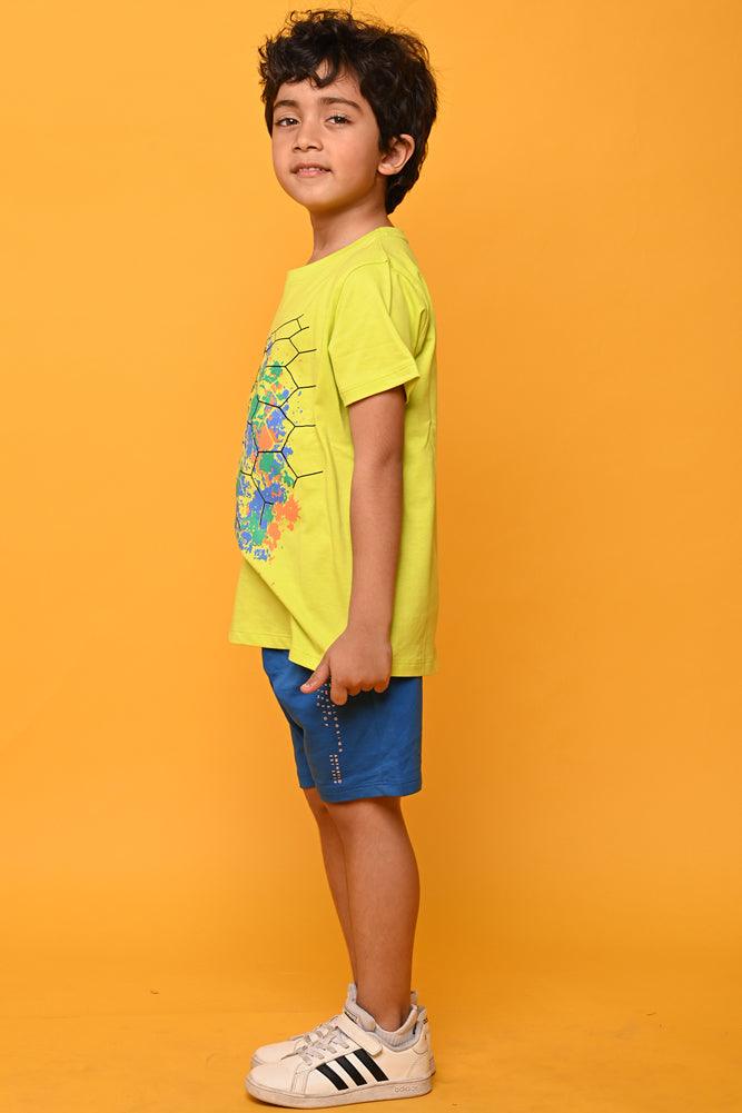 FOOTBALL BLUE SUMMER SHORTS SET -LIME/BLUE - Anthrilo India
