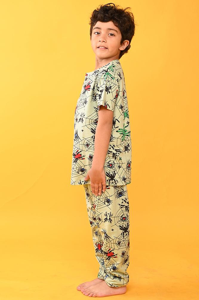 SPIDER SHORT SLEEVES PYJAMA SET - GREEN - Anthrilo India