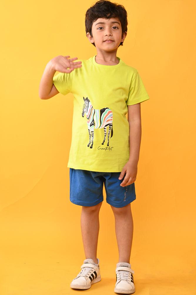 ZEBRA BLUE SUMMER SHORTS SET -LIME/BLUE - Anthrilo India