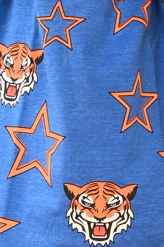 TIGER STAR BLUE SHORT SLEEVES PYJAMA SET - BLUE - Anthrilo India