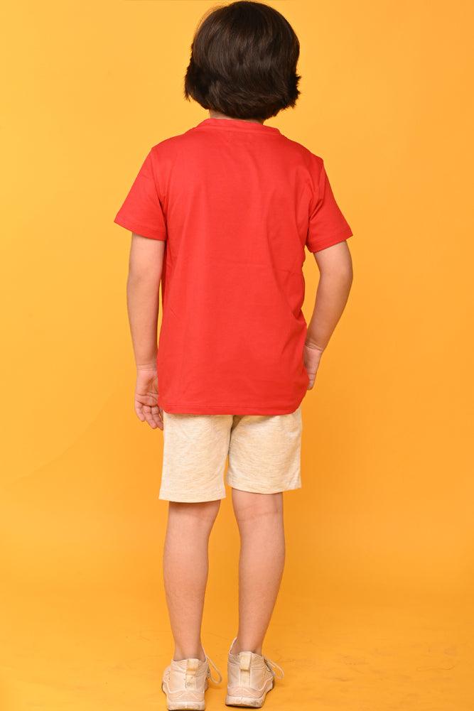 SKATE OF MIND ECRU MELANGE SHORTS SET - RED/ ECRU - Anthrilo India