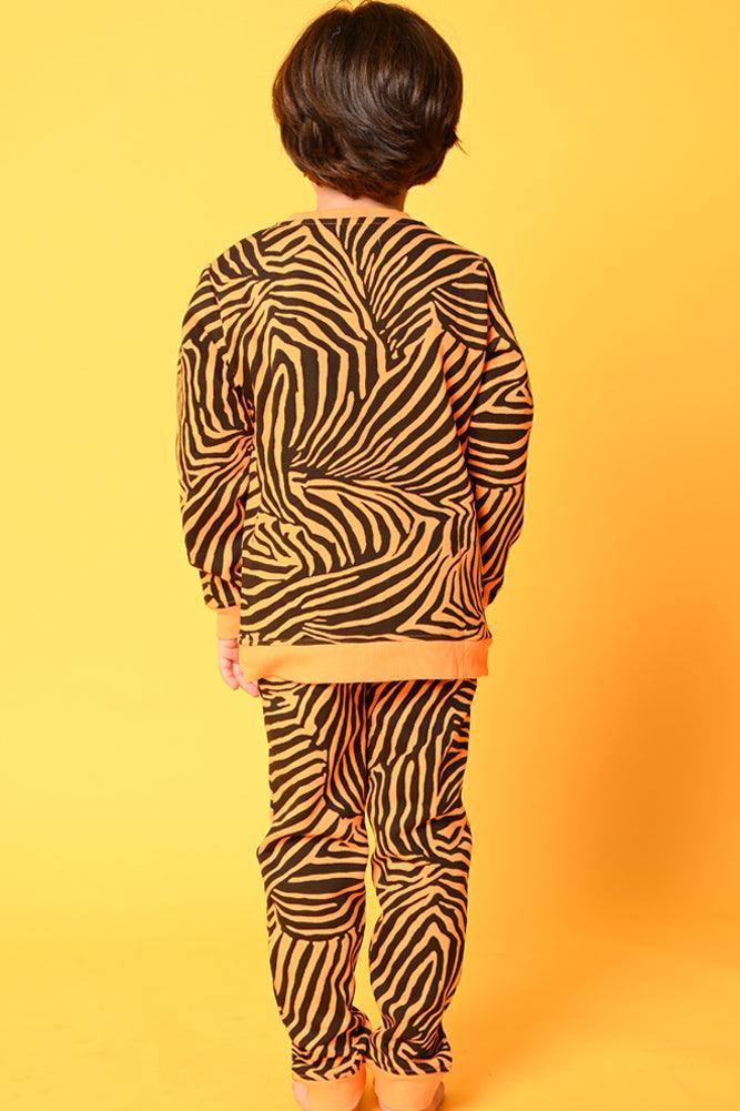 ZEBRA STRIPE FLEECE BOYS SWEATSHIRT JOGGER SET - ORANGE - Anthrilo Design House